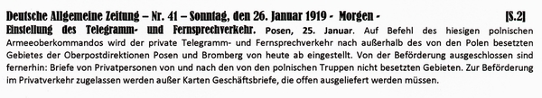 1919-01-26-bPosen-Polen unterbinden Televerkehr-DAZ