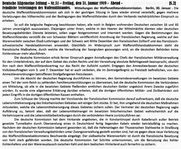 1919-01-31-aWaffenstd-Verletzung Vertrag-DAZ