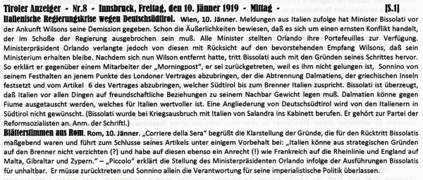 1919-01-10-gItalienkrise Tirol-TAZ