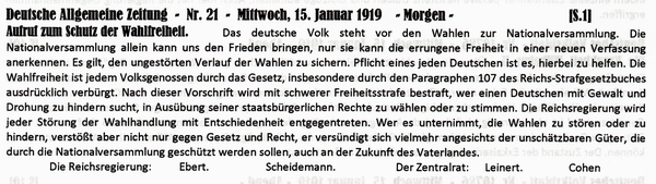 1919-01-15-aregAufruf Wahlfeiheit-DAZ
