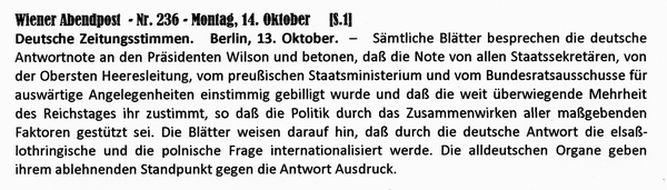 1918-10-14-Notenwechsel-USA-Dland-Wiener Abendpost