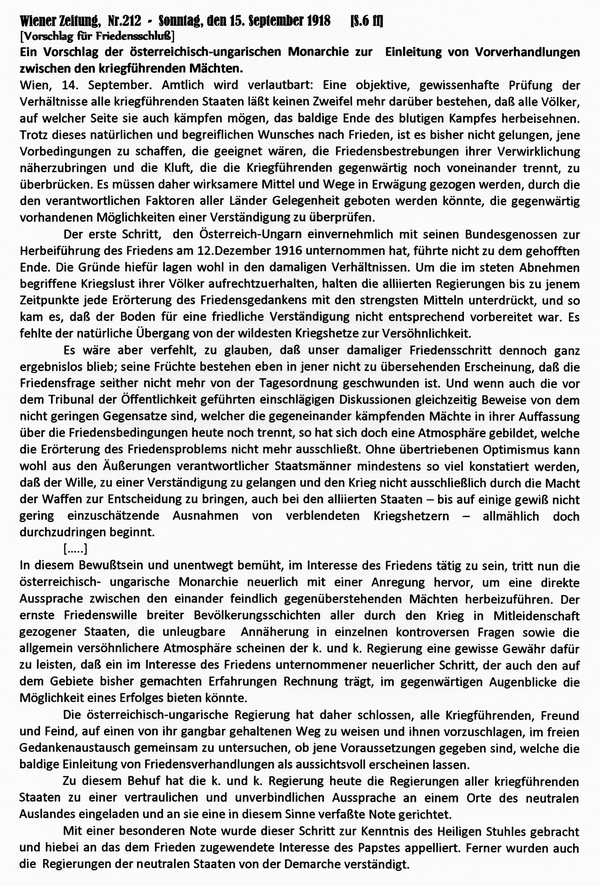 1918-09-15-Friedensvorschlag-sterreich-Wiener Zeitung-01