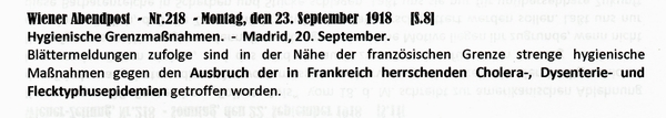 1918-09-23-Spanien schliet Grenze zu F-Wiener Abendpost