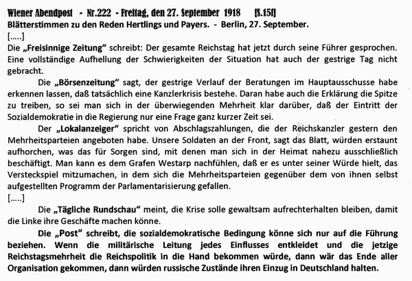 1918-09-27-Kommentare zu Hertling-Payer-Hauptausschu-Wiener Zeitung