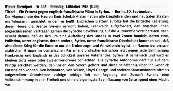 1918-10-01-Aufteilung Syrien-Wiener Zeitung