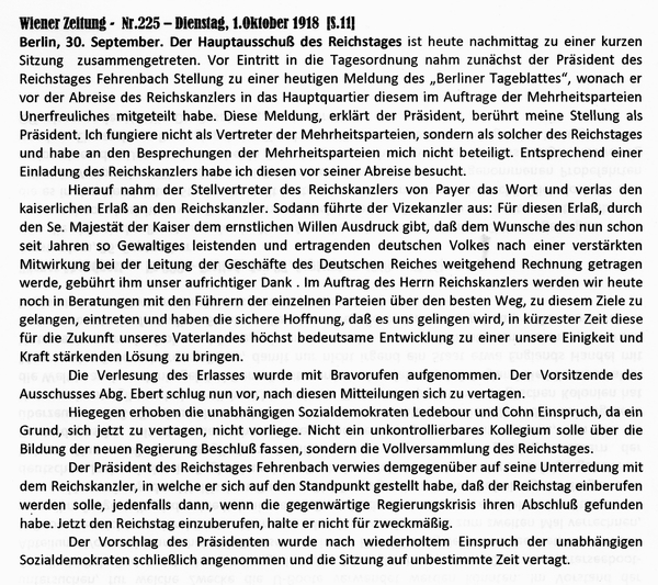 1918-10-01-Rcktritt-Hertling-Hauptausschu-Wiener Zeitung