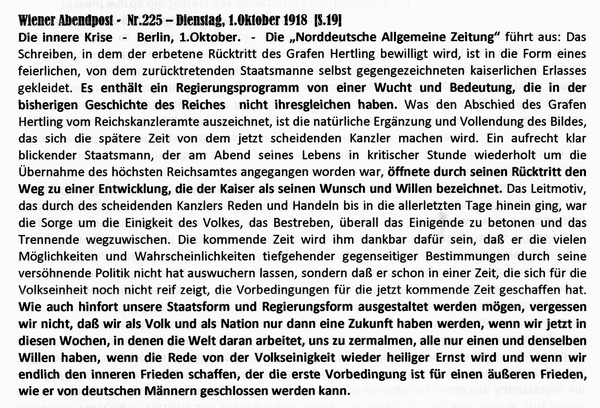 1918-10-01-Rcktritt-Hertling-Press zu Kaiserwunsch-Wiener Zeitung