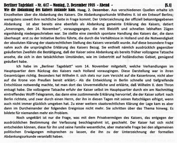 1918-12-02-05-Zustandekommen Abdankung Kaiser-BTB