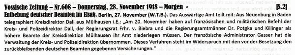 1918-11-28-bFrankr enthebt dt Beamte-VOS