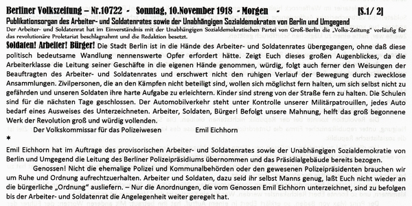 1918-11-10-003-Eichhorn Verlautbarung-BVZ