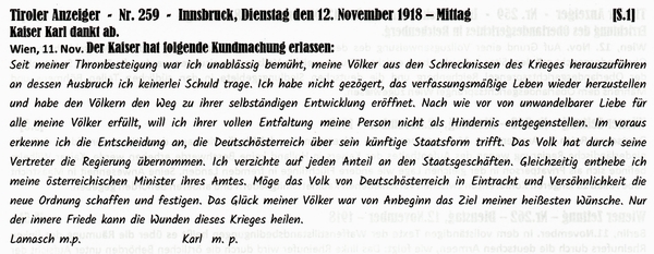 1918-11-12-09-aText Abdank Kaiser Karl-TAZ