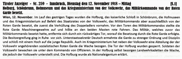 1918-11-12-09-eHofburg etc v rote Garde besetzt-TAZ