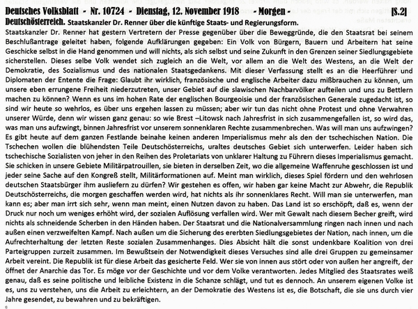 1918-11-12-10-eRenner Presse sterreich-DVB