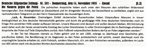 1918-11-14-01-eMasuren geg Polen-DAZ